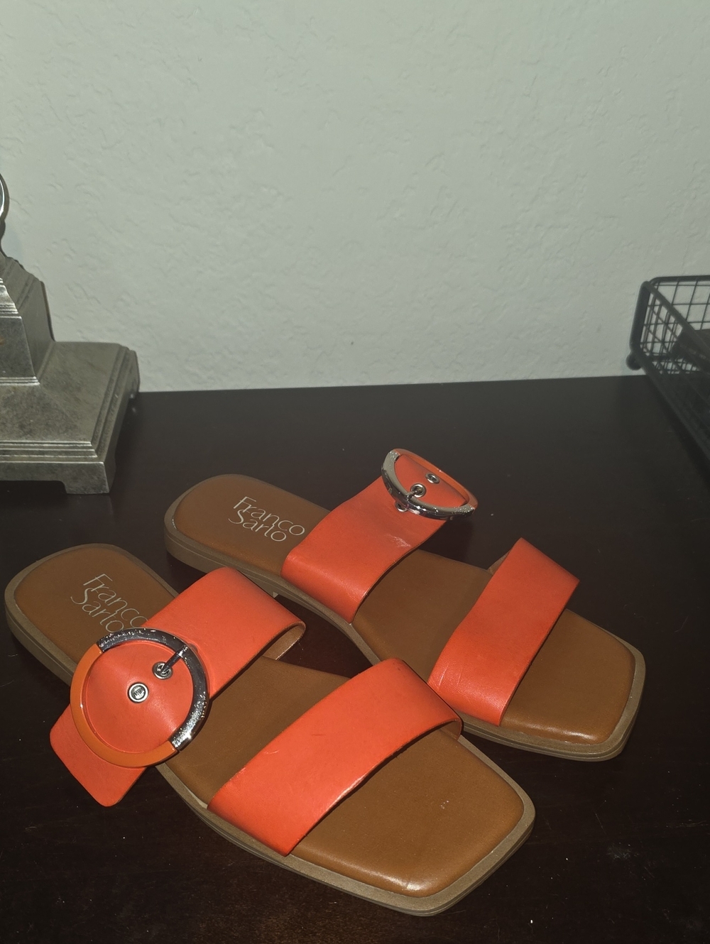 Franco Sarto Coral Orange Double-Strap Slide Sandals